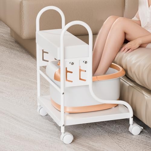 OmySalon Pedicure Cart Foot Bath Trolley, Adjustable Height Salon Trolley with PU Cushion, Portable Nail Esthetician Cart for Manicure & Foot Massage, Beauty Spa Supplies with Locking Wheels (White) by OmySalon