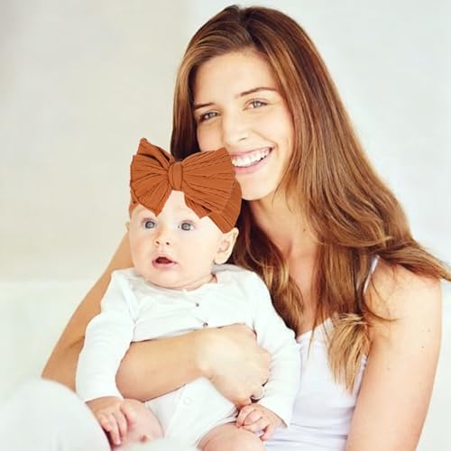 Baby Bows Headbands Soft Nylon Handmade Hair Accessories for Newborn Infant Toddler Kids (3 Mixed Brown, Large) - Image 5