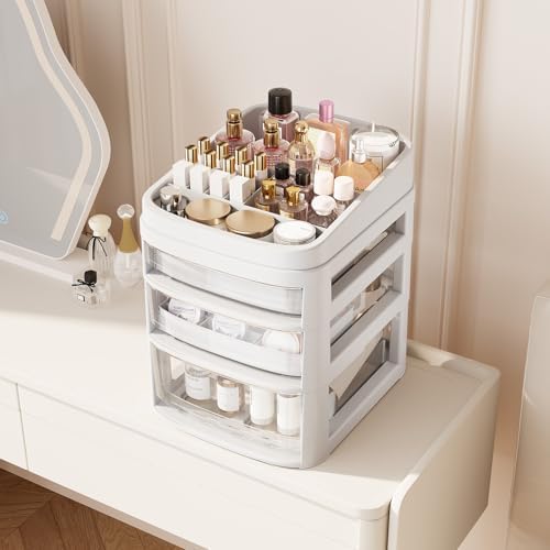Rolling Cart with 3 Drawers, Clear Plastic Drawer Organizers, Vanity Cart - Image 2