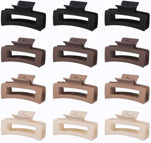 12 Pcs Medium Hair Clips for Women, 3.5 Inch Square Claw Clips, Colorful Hair Claw Clips for Thick and Thin Hair, Bulk Hair Accessories for Women and Girls- Brown - Image 6