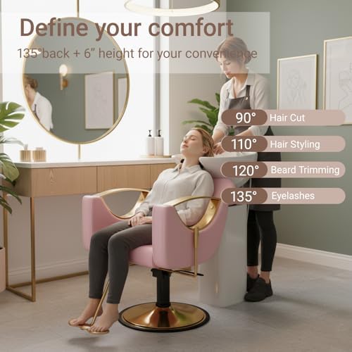 Salon Barber Chair for Hair Stylist, Professional Reclining Hydraulic Styling Chair with Heavy-Duty Pump, All Purpose Hairdresser Chair for Barbershop, Braiding, Shampoo, Spa Equipment, Cute Pink - Image 4