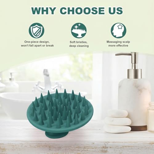 Meartchy Silicone Scalp Massager Shampoo Brush, Scalp Brush for Hair Growth & Dandruff Removal, Hair Scrubber Scalp Stimulator Exfoliator Brush with Soft Bristles for Wet Dry Scalp Care (Dark Green) - Image 6