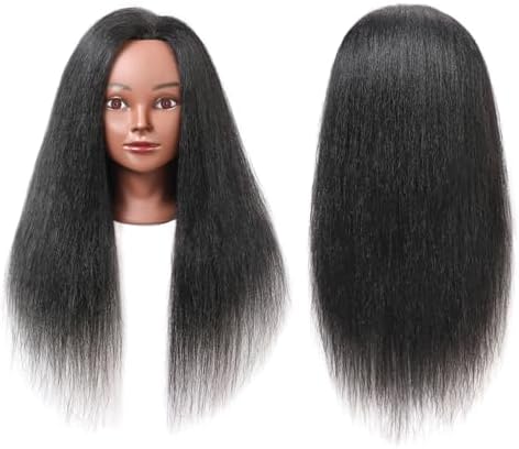 Mannequin Head with 100% Real Hair, 18" Cosmetology Mannequin Manikin Training Practice Doll Head for Hairdresser Braiding Hair Styling Hairdressing with Clamp Holder- Black - Image 2