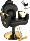 Black Salon Chair for Hair Stylist, Professional Barber Chairs Barbershop Hair Stylist Chair with Heavy Duty Hydraulic Pump, 360° Braiding Styling Hairdresser Chairs for Spa Home Euipment, Cold Black by FELIVINE