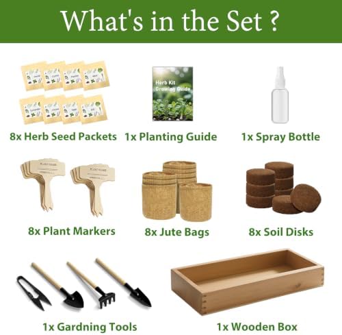 LUOJIBIE Herb Garden Kit Indoor, Herb Growing Kit with Seeds & Tools, Birthday Gifts for Women Men Mom Dad Girls Boys Kids, House Warming Gifts New Home, Kitchen Décor - Image 2