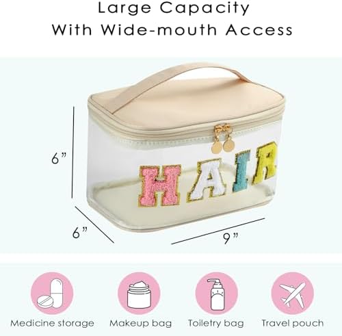 uekeboag Chenille Letter Clear Hair Makeup Bag(07Beige) - Image 2