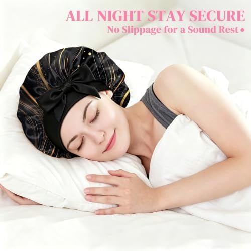 Satin Hair Bonnet Silk Bonnet for Sleeping Double Layer Elastic Tie Band Adjustable Reusable Hair Cap Cute Women Girls - Image 6