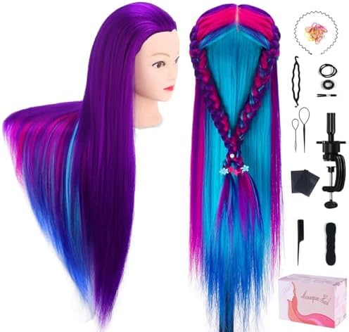Mannequin Head with Hair, TopDirect 29" Training Head Hair Mannequin Manikin Head Cosmetology Doll Head Practice Styling Hairdressing Training Braiding Heads with Clamp Holder and Tool Set by TopDirect
