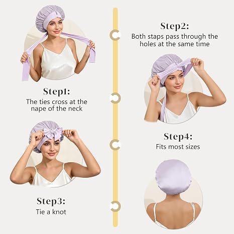 ZIMASILK 100% Mulberry Silk Bonnet for Sleeping Women Hair, Large, Purple - Image 7
