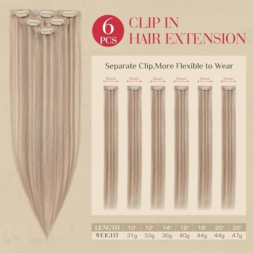 Rich Choices Real Human Hair Clip In Extensions-6 Pcs Single Clip Design-Remy Hairs Invisible Clip in Extensions for Thin-Seamless Hairpieces for Women-16 Inches #22BP613 Champagne Blonde Balayage - Image 2