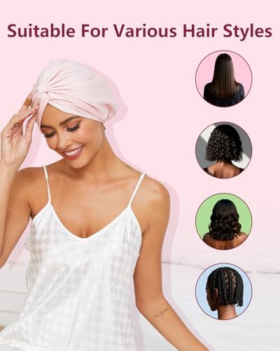 HFRHTGY Adjustable Silk Satin Hair Bonnet for Sleeping, Double Layer Hair Wrap Sleep Cap Turban for Women Men, Curly Straight Braid Unisex (Royal Pink) - Image 6