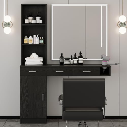 4ever2buy Black Salon Stations for Hair Stylist, Wall Mount Barber Station - Image 7