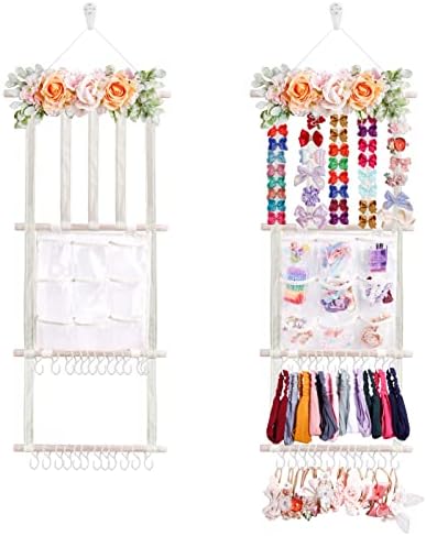 cherrboll Hair Bows Holder Headband Organizer for Girls, Hair Clips Hanger Storage with Hooks, Wall Hanging Decor for Nursery Room by cherrboll