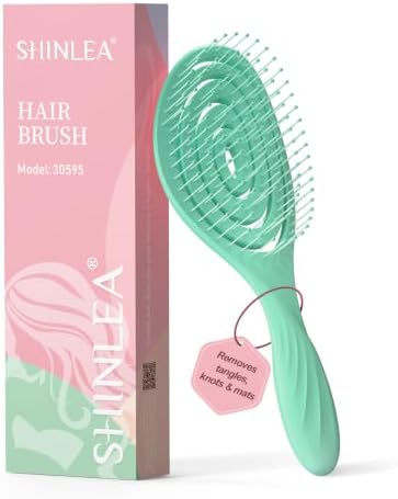 SHINLEA Hair Brush, Detangle Anti Tangle Brush, Spiral Hairbrush for Wet & Dry Hair, Women, Men, Kids, Glide Through Tangles For All Hair Types, Green by SHINLEA