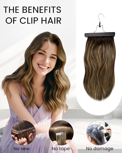 LaaVoo Hair Extension Clip ins Ombre Brown to Blonde, 5pcs 20inch 80g - Image 5