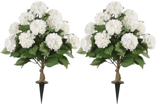 3FT Artificial Hydrangea Tree,White with Spikes 2 Pack by Gicbzkoz