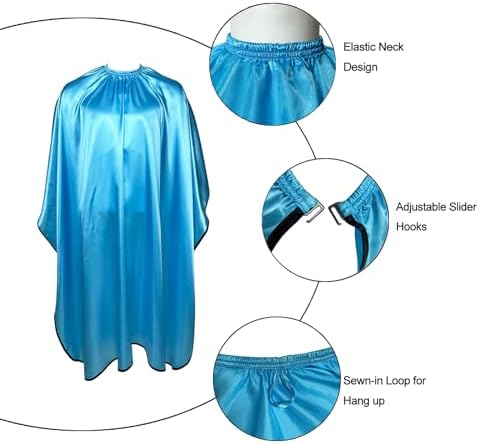 Pelocapa Salon Styling Capes for Clients, Hair Dye Cutting Capes with Elastic Hooks, Waterproof Light Weight Satin Sheen Styling Cape Barber Gown for Stylist, 63”*56”(Blue) - Image 3