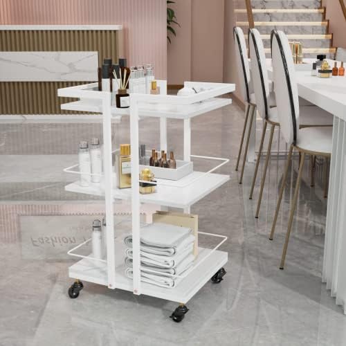 Esthetician Cart with Wheels Utility Salon Rolling Trolley, White Mobile Storage Organizer for Beauty Spa Cosmetology Massage, Tattoo Manicure Facial Tool Holder Station - Image 2