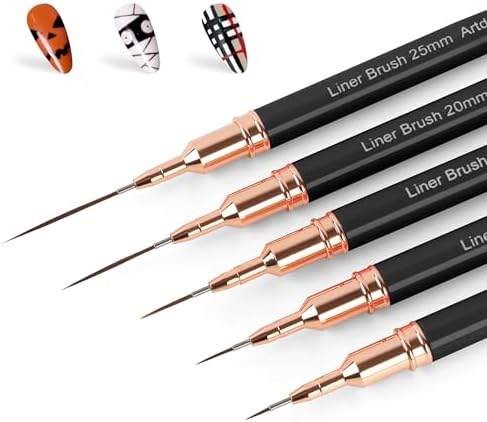 Artdone Metallic Nail Art Pens, Liner Brushes Set, 5PCS Black Nail Tools by Artdone