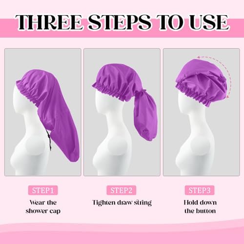 2 Pcs Large Shower Cap for Braids, Extra Long Shower Cap for Women Long Hair & Locs, Waterproof Hair Bonnets for Dreadlocks Drawstring Bath Caps for Women & Men (Blue, Purple) - Image 4