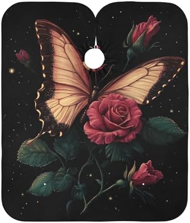 ALAZA Rose Flower Butterfly Barber Cape for Men Women, Waterproof Haircut Apron Beard Shaving Bib Hair Cutting Cloth 55 x 65 Inch by ALAZA