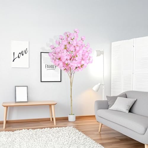 6FT Artificial Cherry Blossom Tree,Tall Fake Flower Tree with Realistic Pink Sakura in Nursery Pot,Blooming Fake Plants for Living Room,Bedroom,Office,Indoor/Outdoor Decor - Image 6