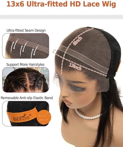 BEEOS Kinky Straight 13x6 SKINLIKE Real HD Lace Frontal Wig, 250% Density Pre-Plucked Bleached Knots Ultra-fitted Wig Cap Human Hair Wig 30 Inch - Image 7
