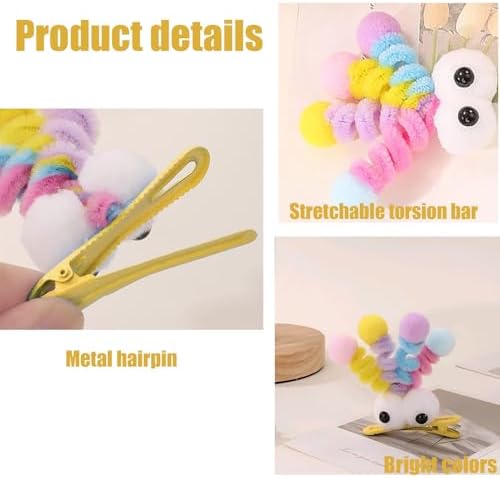 MIUPOO Fluffy Pom Poms Hair Clips,Crazy Hair Day Accessories for Girls,Quirky Little Monster Barrettes,Plush Duckbill Hairpins Hair Barrettes,Party Modeling Hair Accessories,2 Pieces,Yellow eyes - Image 3