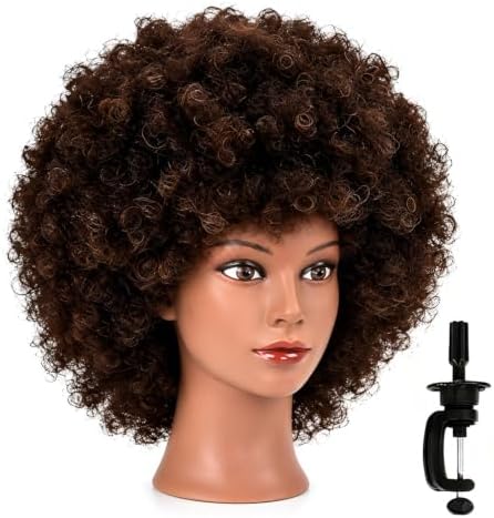 headdoll Afro Curly Mannequin Head with 100% Human Hair Curly Hair Hairdresser Hair Styling Cosmetology Manikin Head Doll head for Hairdresser Practice Styling Dye Braiding with Clamp Stand by headdoll