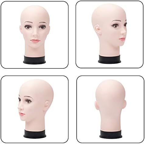 BHD BEAUTY Bald Mannequin Head Beige Female Professional Cosmetology for Wig Making, Display wigs, eyeglasses, hairs with T pins 22" - Image 5