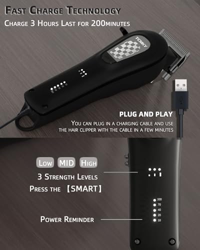 TCMKY Hair Clippers for Men Cordless&Corded Barber Clippers for Hair Cutting & Grooming Professional Hair Trimmer for Men Rechargeable Hair Trimmer Kit for Household(Black) - Image 5