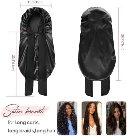 YANIBEST Silk Feeling Bonnet for Sleeping Braid Bonnet for Long Hair Black - Image 2