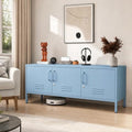 Blue Industrial Metal TV Stand with Lockable Storage Cabinet, Wide 3-Door Media Console, Adjustable Shelves, Multipurpose Accent Cabinet for Living Room Bedroom Home Office by HOME