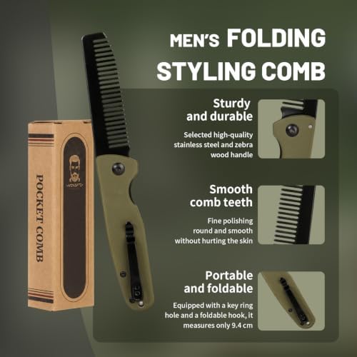 Folding Pocket Beard Comb for Men, G10 Handle, Folding & Secure Lock, 0.1lb - Image 2