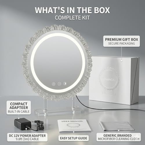 16" Hollywood Round Vanity Mirror with Lights, 3-Color LED Light Modes, Dimmable Makeup Mirror with Smart Tap Panel, 360° Rotating Lighted Mirror for Dressing Table - Image 6