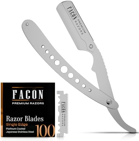 Facón Straight Razors for Men - Professional Barber Straight Edge Razor Kit with 100 Blades, Classic Stainless Steel Barbero Shaver for a Smooth & Precise Shave, Premium Barber Razor for Men's Shaving by Fac%C3%B3n