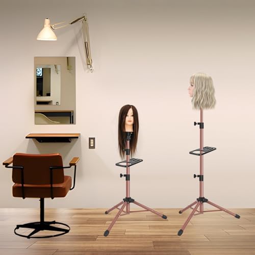 ZQIAN BEAUTY Wig Stand Tripod 50 Inch Metal Wig Mannequin Head Tripod Stand For Hairdressing Training Head Adjustable Wig Tripod Stand with Tool Tray (Latte, Mannequin Head Not Included) - Image 7