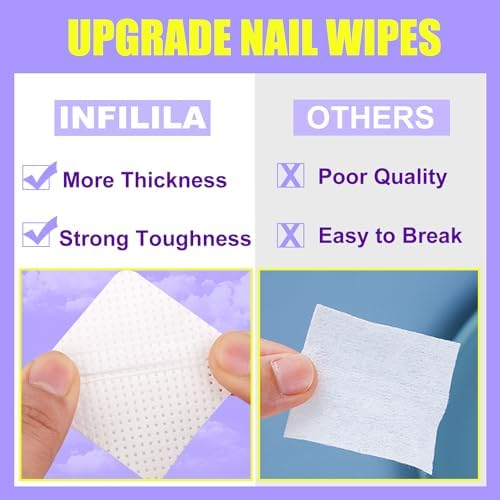 NXJ INFILILA Lint Free Nail Wipes, 540PCS Non-Woven Fabric Dry Nail Prep Wipes, Super Absorbent Nail Polish Remover Wipes Lash Extensions Glue Nail Cleaning Pads for Salon Supplies - Image 5