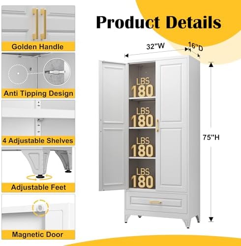 SteeLoong 75" Metal Storage Cabinet with Doors and 3 Adjustable Shelves - Image 3