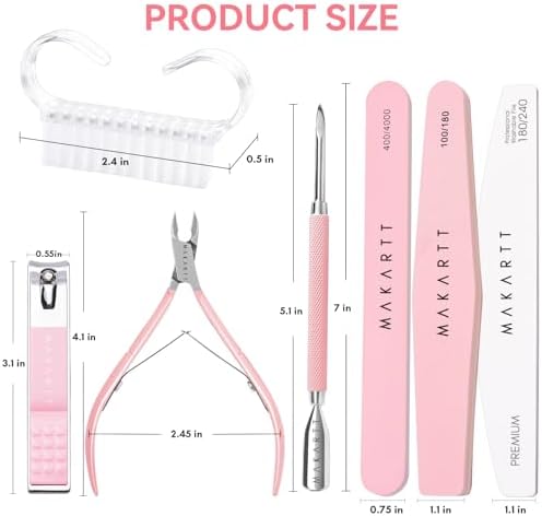 Makartt Nail File and Buffer Set, Pink Basic Prep Kit with Cuticle Clipper, Trimmer, Pusher, Brush, Manicure Care Kit for Natural and Acrylic Nails (7pcs) - Image 6