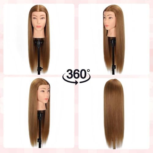 Mannequin Head Human Hair, 80% Real Hair Cosmetology Manikin Head for Practice Braiding Hairstyling Cutting with Free Clamp Holder and Tools (Light Brown) - Image 4