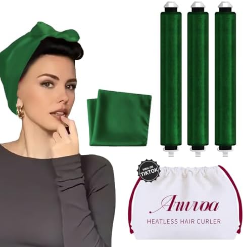 Heatless Hair Curler Heatless Curls Overnight Heatless Blowout with Luxury Cloth Bag Silk Scarf, Curling Rod Headband to Sleep in No Heat Curling with (Green, 3Rods) by Unknown