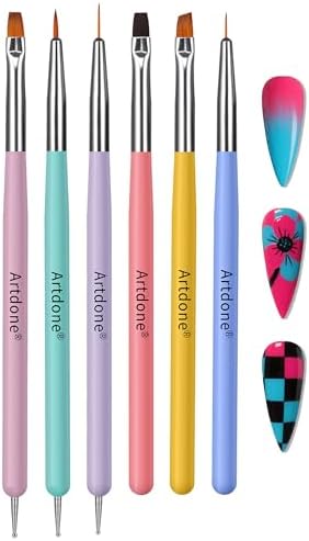 Artdone Nail Art Brushes 6PCS Double-ended Nail Art Brushes Kit Nail Art Gel Polish Liner Brushes Design Pen For Nail Drawing And Nail Paint Brushes Small Detail Brushes by Artdone