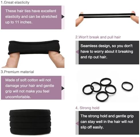 100PCS Black Hair Ties for Women, Seamless Cotton Hair Bands No Crease - Image 3