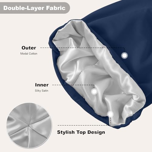 ZHENSILK 4Pcs Silk Satin Bonnets for Women Men, Adjustable Hair Wrap Slouchy Beanie Hat for Curly Hair - Image 4
