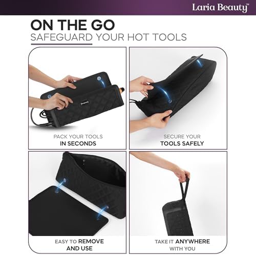 2-in-1 Hot Hair Tools Travel Bag, Removable Heat-Resistant Silicone Mat, Clear Pockets for Accessories, Protects Surfaces from Burns, Ideal for Curling & Flat Irons, Includes Heat-Resistant Glove - Image 3