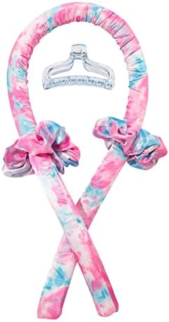Heatless Curling Rod Headband No Heat Silk Ribbon Curling Rod Hair Roller Curls with Hair Claw Clip Lazy Natural Soft Wave DIY Hair Rollers Styling Tool for Sleep in Overnight (fen-lan) by BATOUDE
