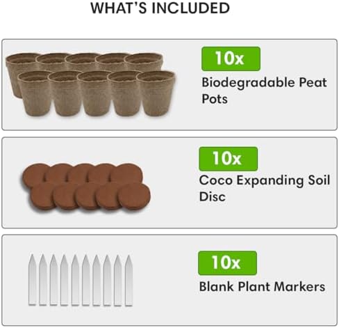 Seed Starter Kit - 10 Peat Pots, Coco Coir Discs & Markers - Image 2