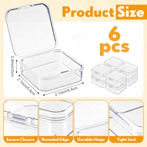 Jetec 6 Pieces Small Clear Plastic Storage Box, 2.1 x 2.1 x 0.8 Inch - Image 2