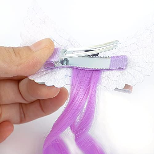 5- Colored Angel Wings Hair Bows Hair Extensions For Girls, Glitter Unicorn Hair Accessories (5PCS) - Image 4